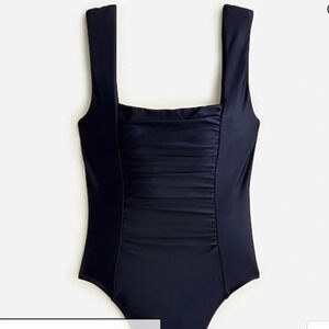 New J Crew Ruched Square Neck One Piece Swimsuit Black